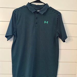 Under Armour Youth XL Polo Shirt - Navy and Teal Stripes
